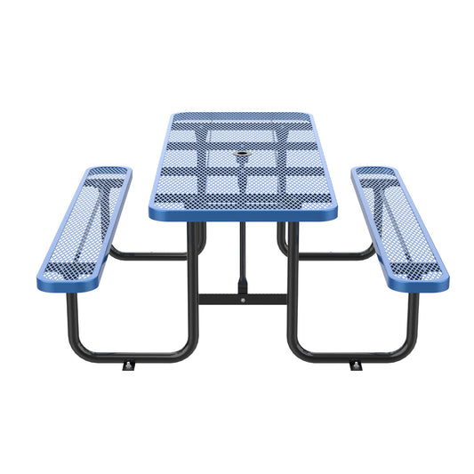 8ft Rectangle Picnic Table With Umbrella Hole#Color_blue