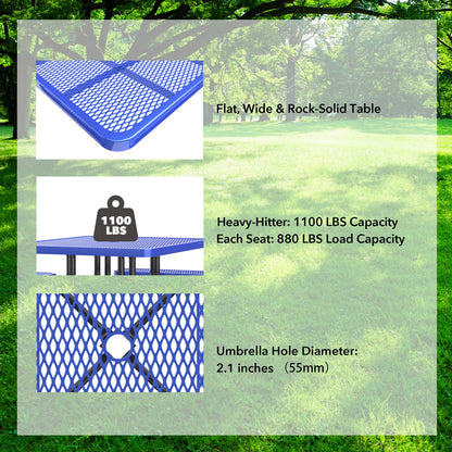 8ft Rectangle Picnic Table With Umbrella Hole#Color_blue