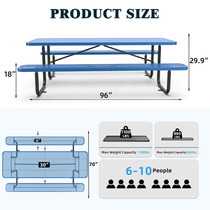 8 ft Metal Picnic Tables