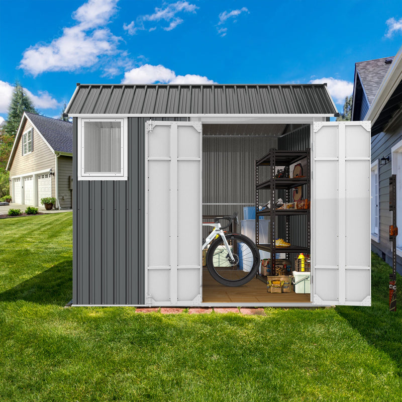[AS-IS] 8x6 ft Metal Storage Shed with Window and Foundation
