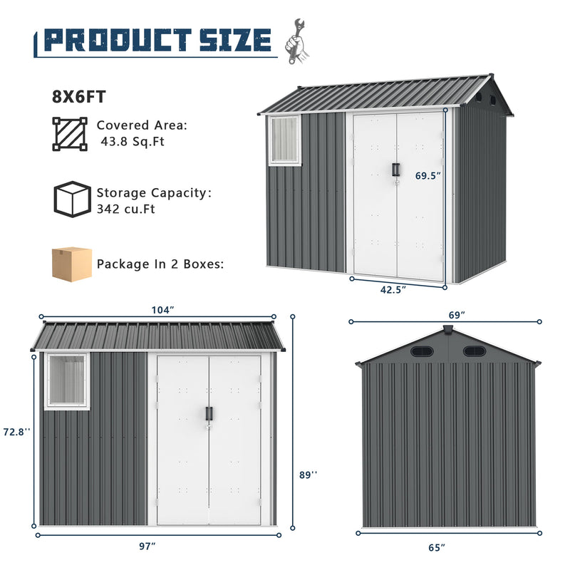 [AS-IS] 8x6 ft Metal Storage Shed with Window and Foundation