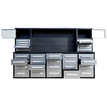 9.5ft Storage Workbench with 30 Drawers & 2 Cabinets & 1 Pegboard