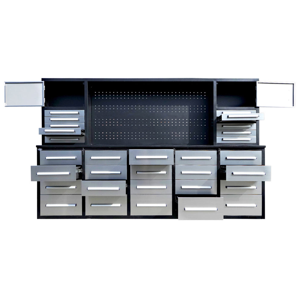 9.5ft Storage Workbench with 30 Drawers & 2 Cabinets & 1 Pegboard ...