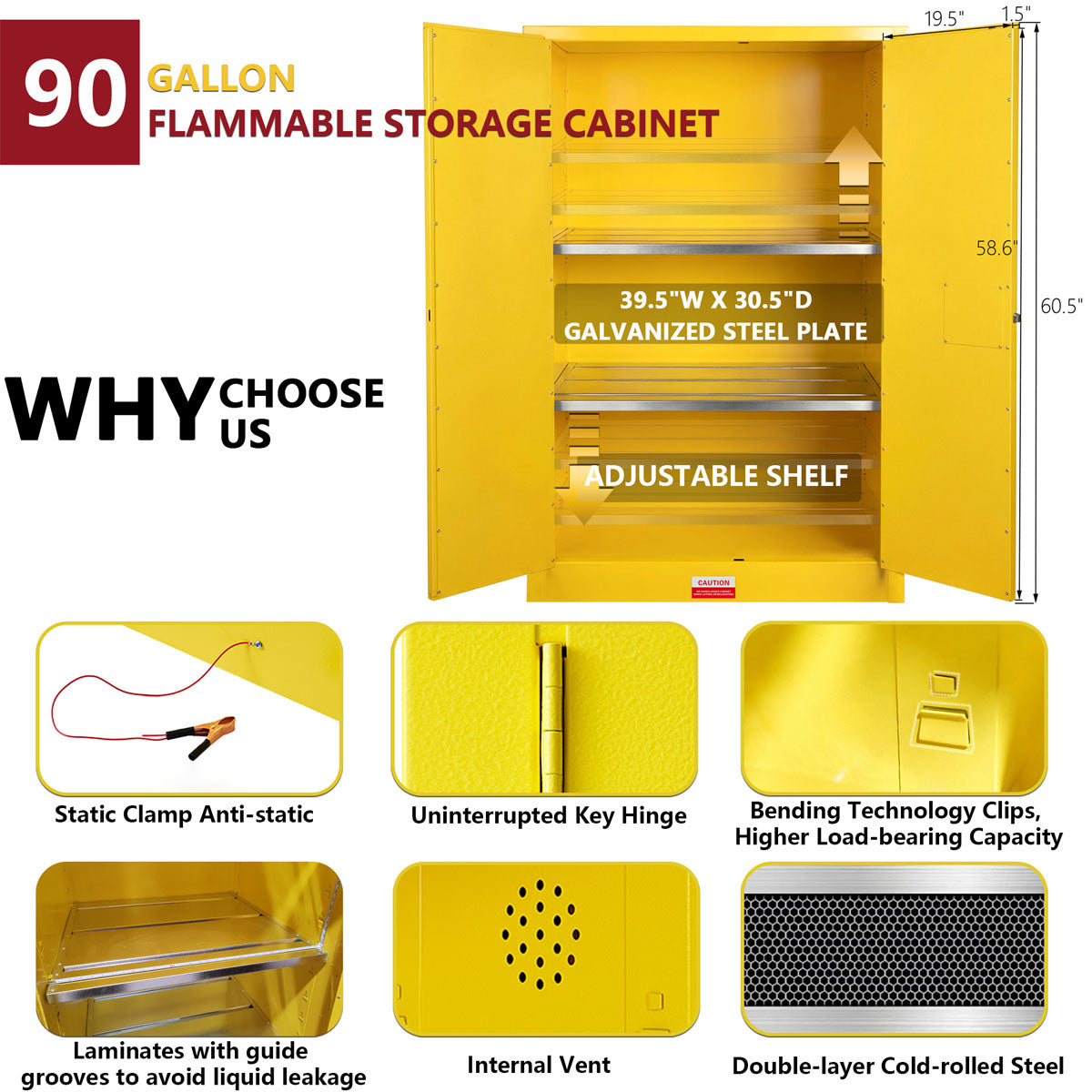 90 Gal Flammable Safety Cabinet, 43"Wx34"Dx65"H