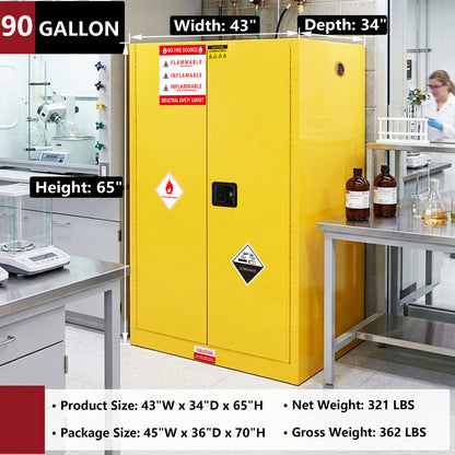 90 Gal Flammable Safety Cabinet, 43"Wx34"Dx65"H