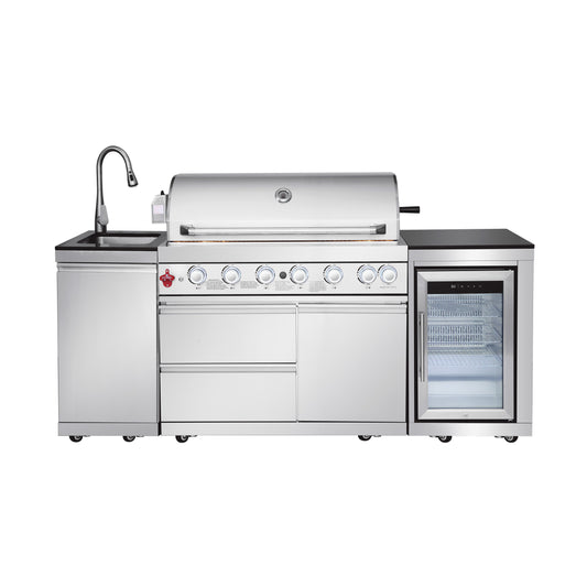 82.5" 6-Burner 83,500 BTU Silver Outdoor Kitchen Island Grill +Sink + Refrigerator