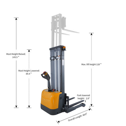 Full Electric Straddle Stacker | 3300 lbs. Capacity | 118" Lift Height | TX Self-Pickup