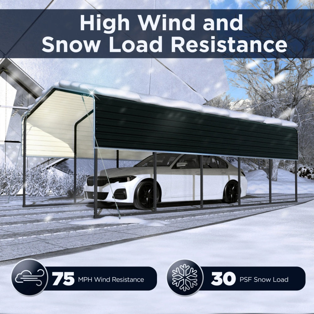 12'x25' Metal Carport with Corrugated Roof