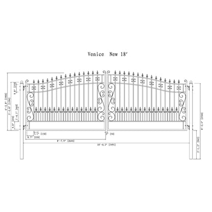 18x6 ft Steel Dual Swing Driveway Gate, VENICE Style