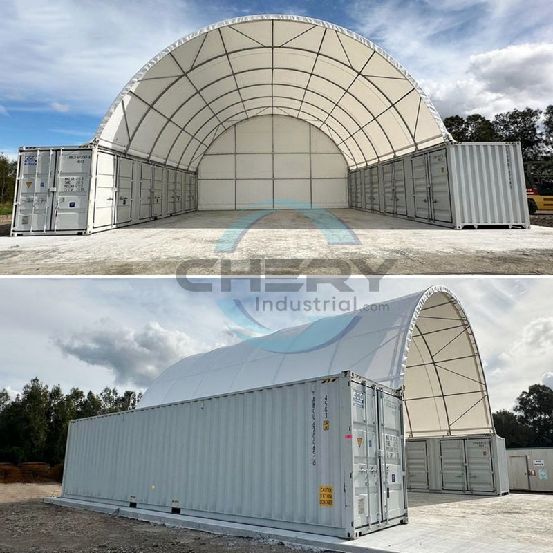 40x40x13 ft Container Shelter with Closed Back Panel Scene