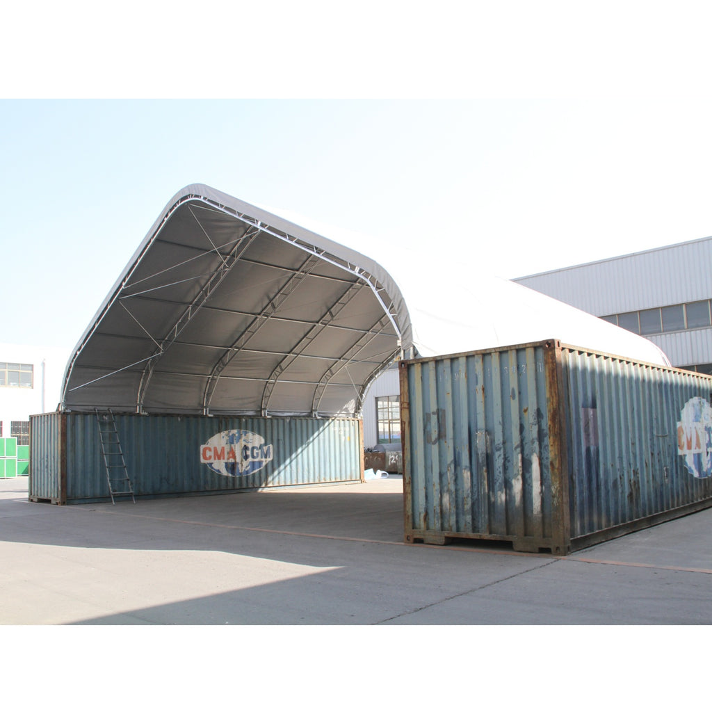 Loading Containers Canopy 40'x40'x15' Double Truss Peak Container Canopy Shelter