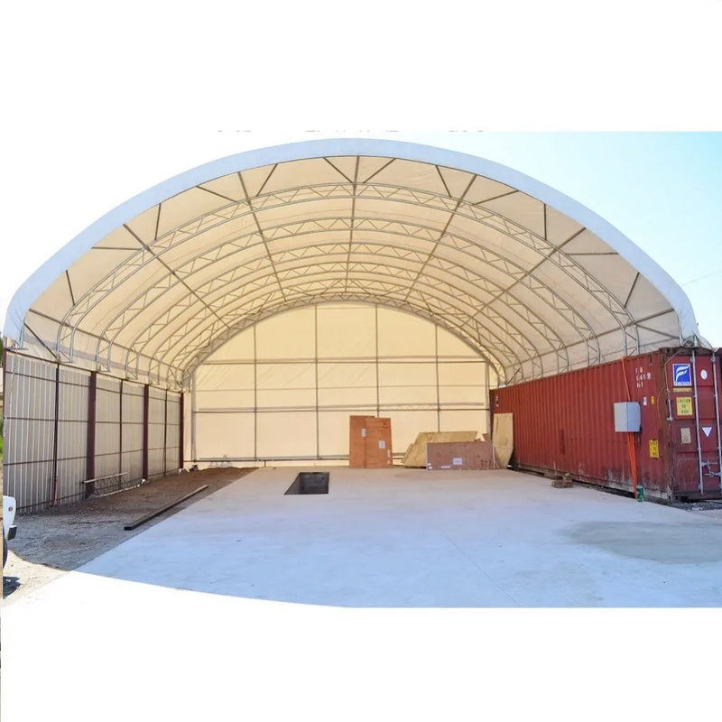 40x40x15 ft Container Shelter with Closed Back Panel Scene