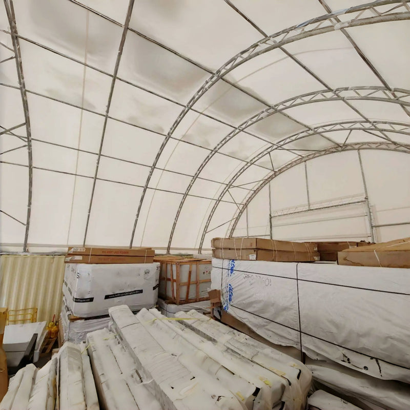 40x40x15 ft Container Shelter with Closed Back Panel Scene