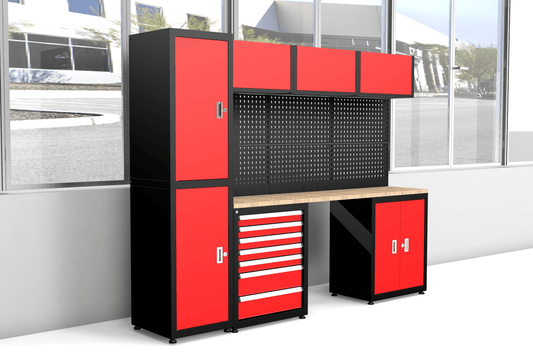 Chery Industrial 4-Piece Steel Workshop Cabinet System#color_red