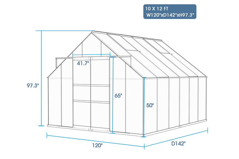 Chery Industrial Classic Greenhouse 10x12ft with 4 Roof Vents