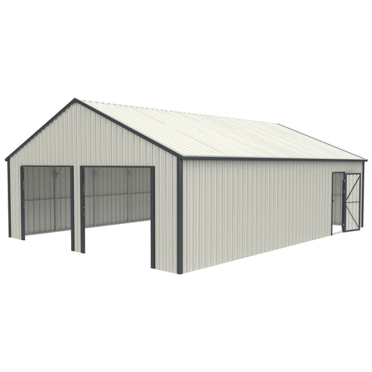 Upgraded 25' x 33' Double Garage Metal Shed with Side Entry Door