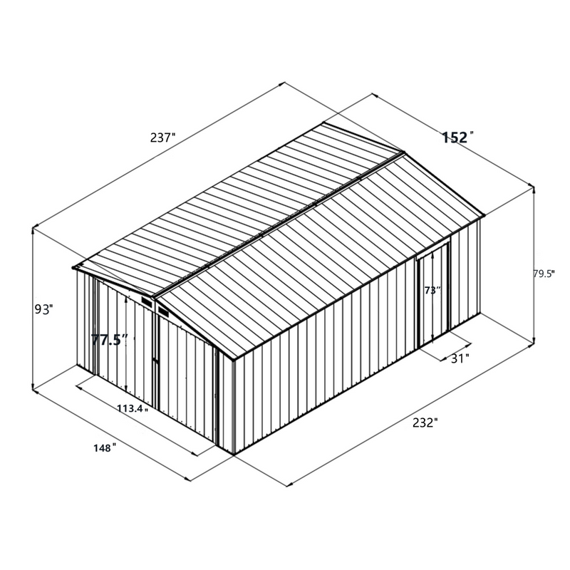 [AS-IS] Metal Storage Shed 13x20ft, Classical Model