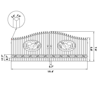 Dimension of 20x8 ft Steel Dual Swing Driveway Gate