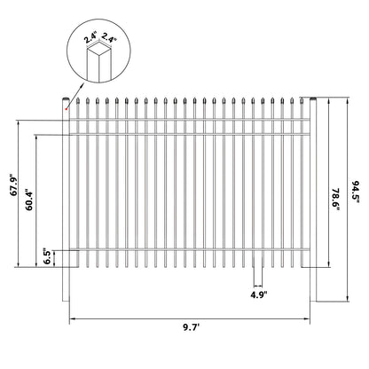Dimension of 10x7 ft Steel Fence with 3 Rails