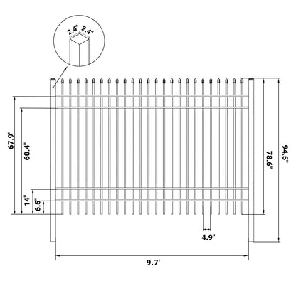 Dimension of 10x7 ft Steel Fence with 4 Rails