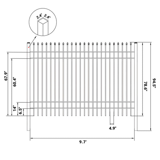 Dimension of 10x7 ft Steel Fence with 4 Rails