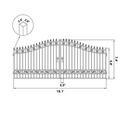 Dimension of the 18ft dual swing driveway gate with basic design#design_basic 
