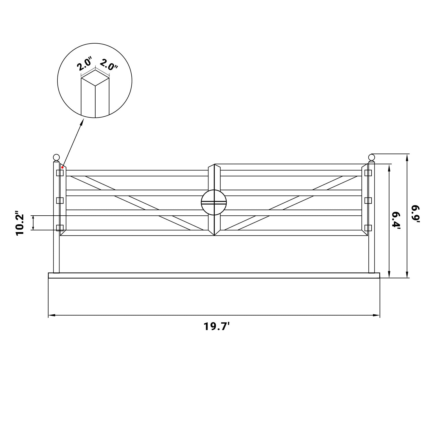 Dimension of 20 ft Farm Driveway Gate with Diagonal Tubes