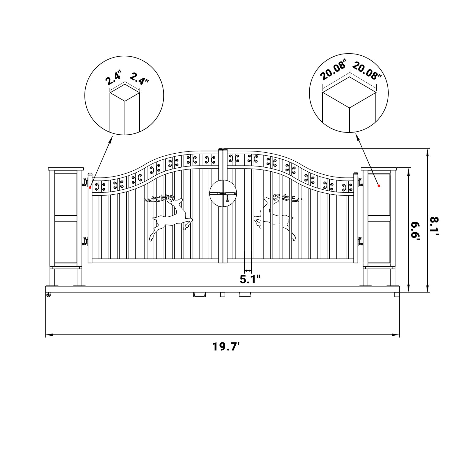 Dimension of 20ft driveway gate with ornamental posts#Style_Double Arc