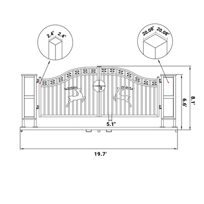 Dimension of 20ft driveway gate with ornamental posts#sytle_double arc