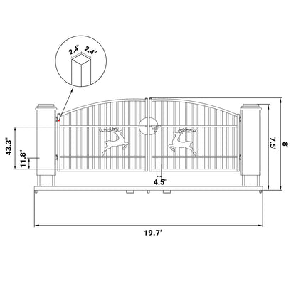 Dimension of 20x8 ft Dual Swing Driveway Gate with Ornamental Hollow Posts