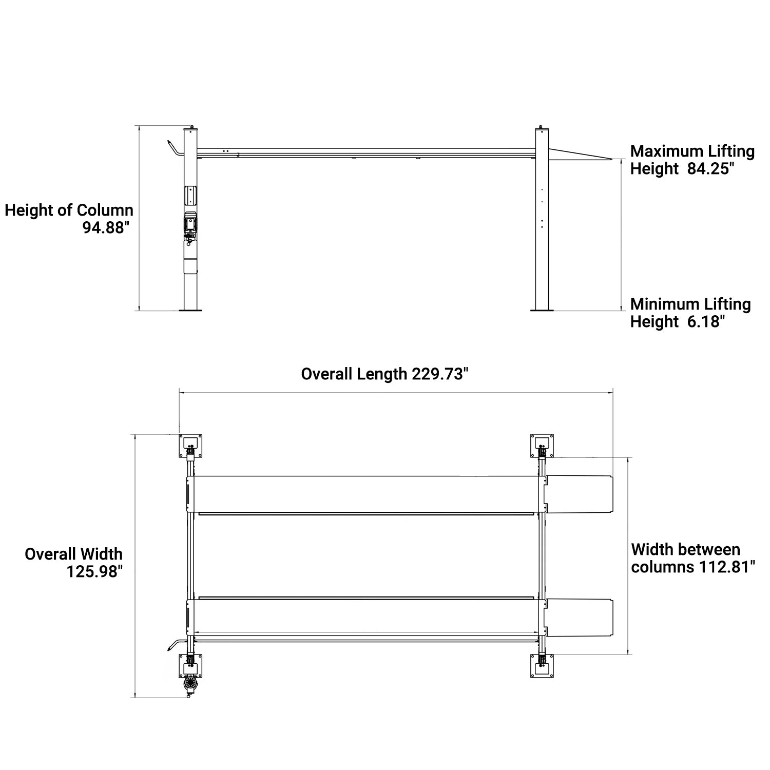 Dimension of KT-4H110 4-post car lift