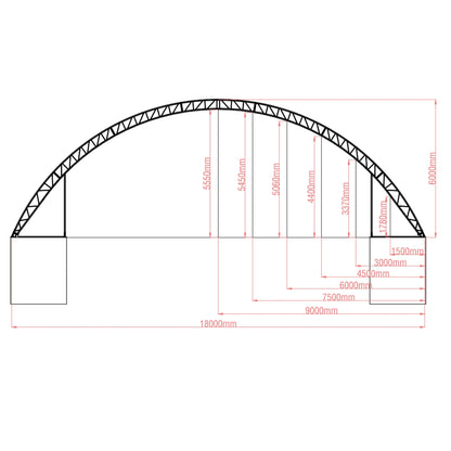 Architectural drawing of a semi-circular structure with measurements in millimeters.