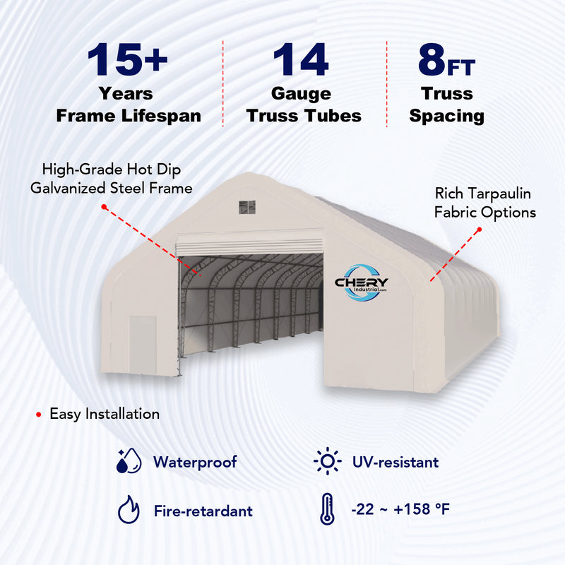 Double Truss Storage Shelter W70'xL120'xH28'