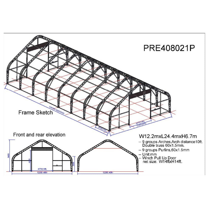 Gold Mountain Double Truss Storage Shelter W40'xL80'xH21'