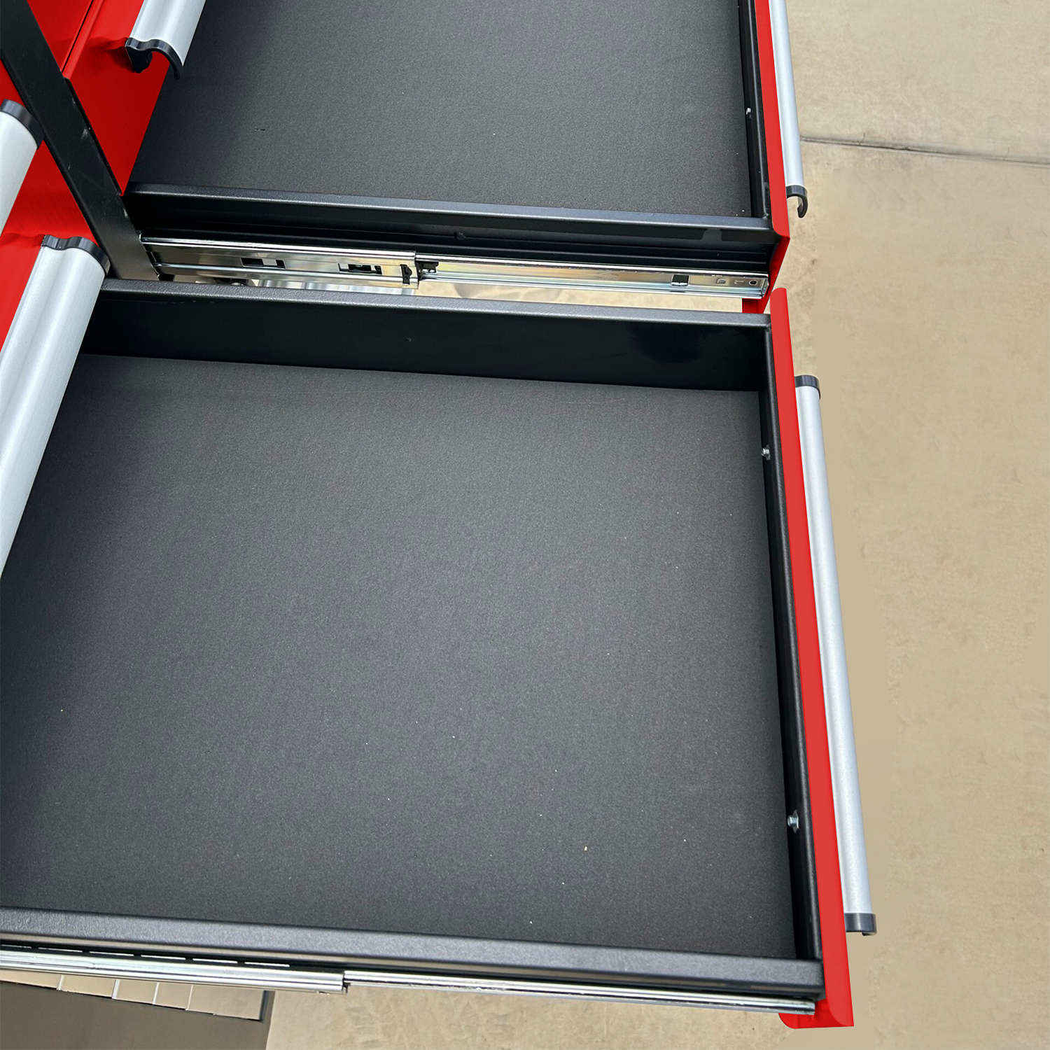 Each drawer for our 10' garage storage cabinet has an precut anti-slip drawer liner