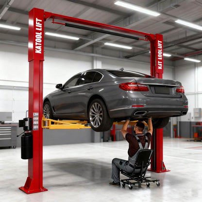 The car lift makes it easy to access undercar parts for vehicle repair and maintenance