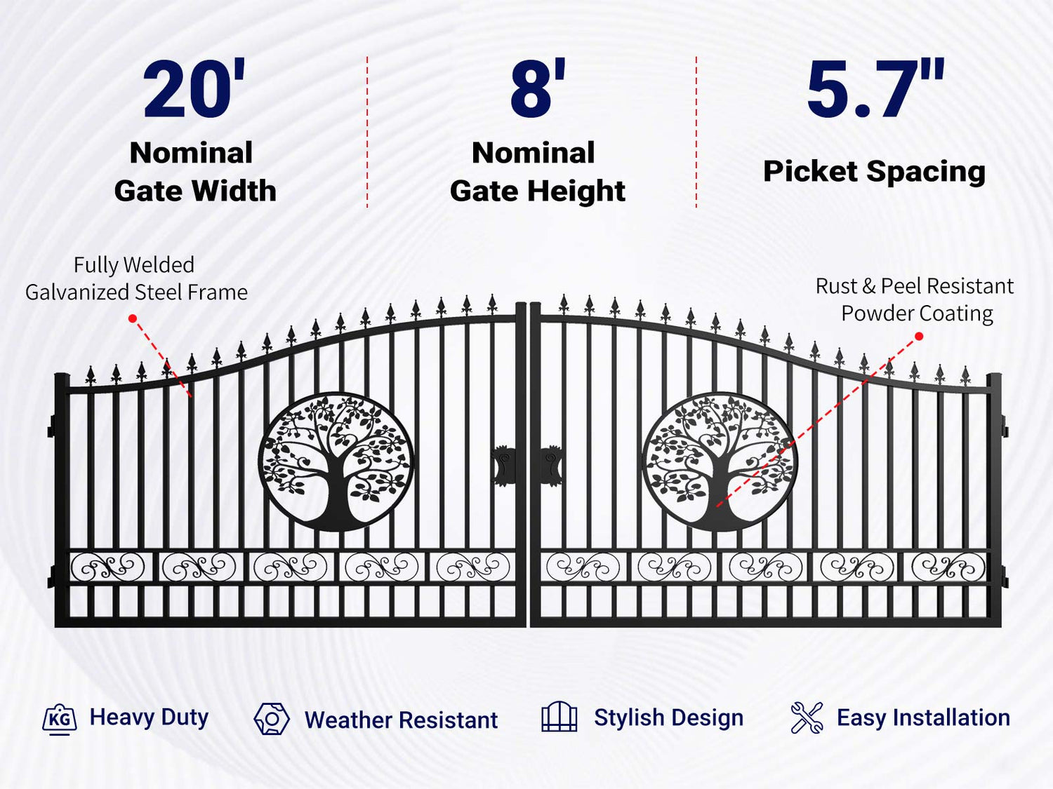 Features of 20 ft Steel Dual Swing Driveway Gate with Wider Goalposts