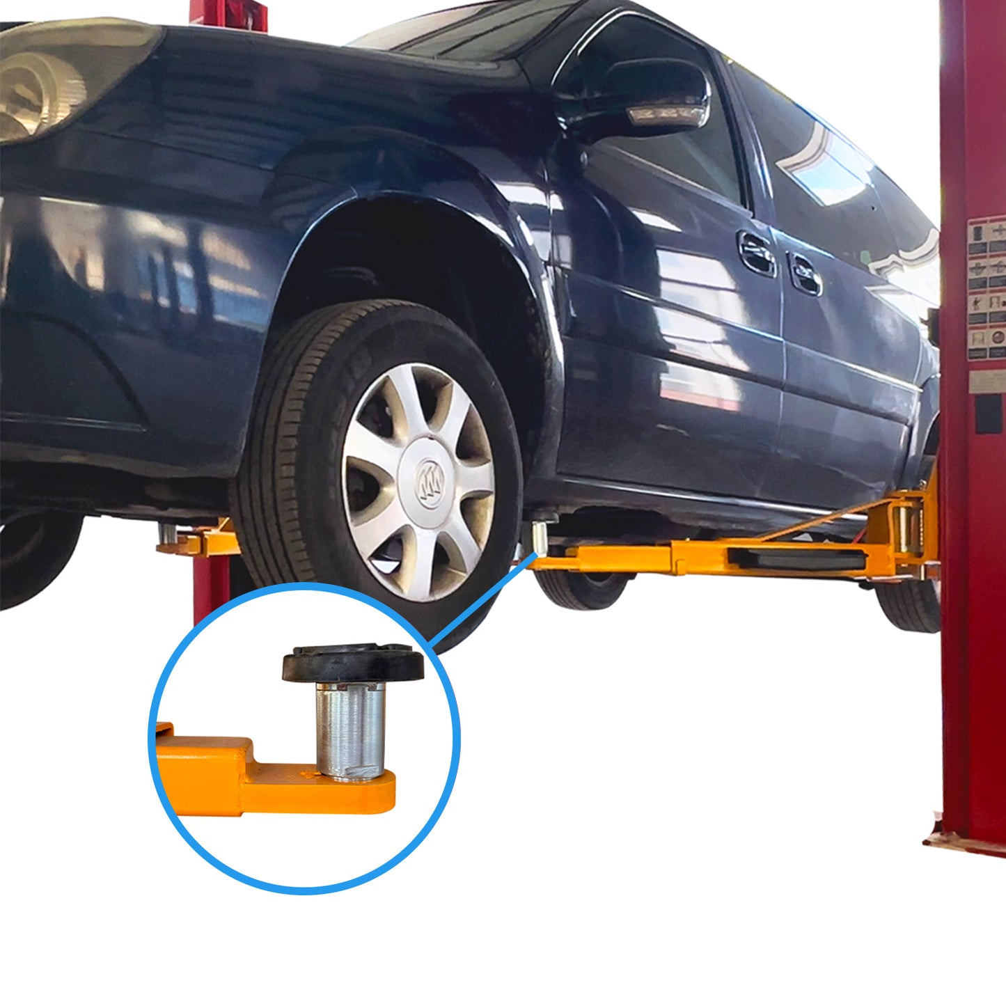 The car lift comes with free adapters for additional height
