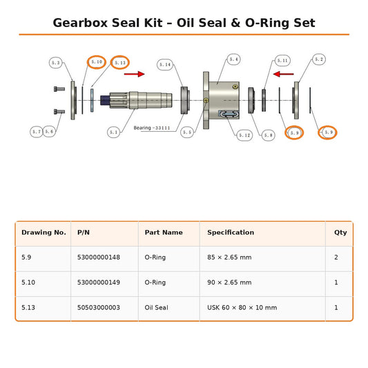Greatbear Brush Cutter Gearbox Seal Kit | 8 & 15 Spline Replacement Seals