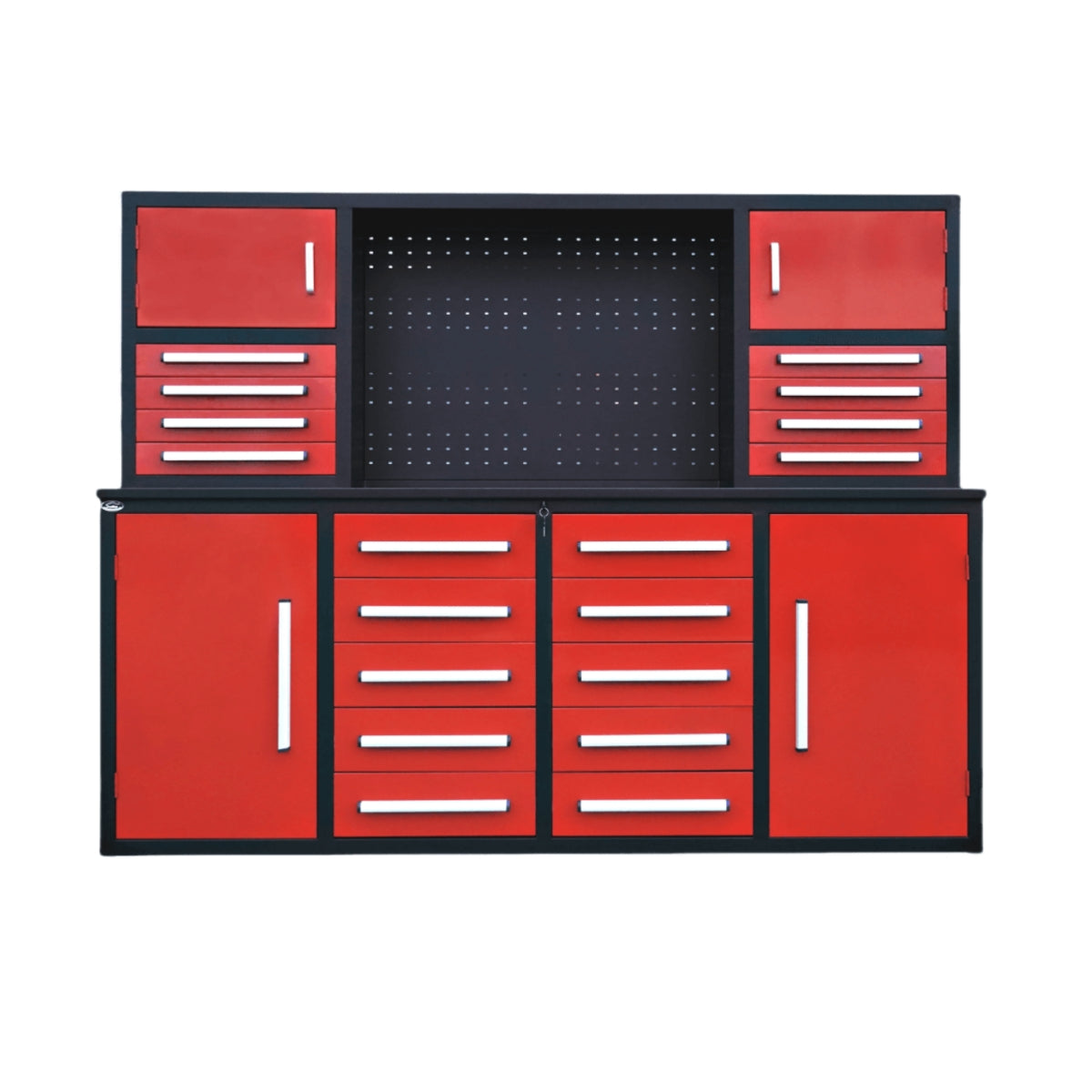7' Garage Storage Cabinet with Workbench (18 Drawers & 4 Cabinets & Pegboard)
