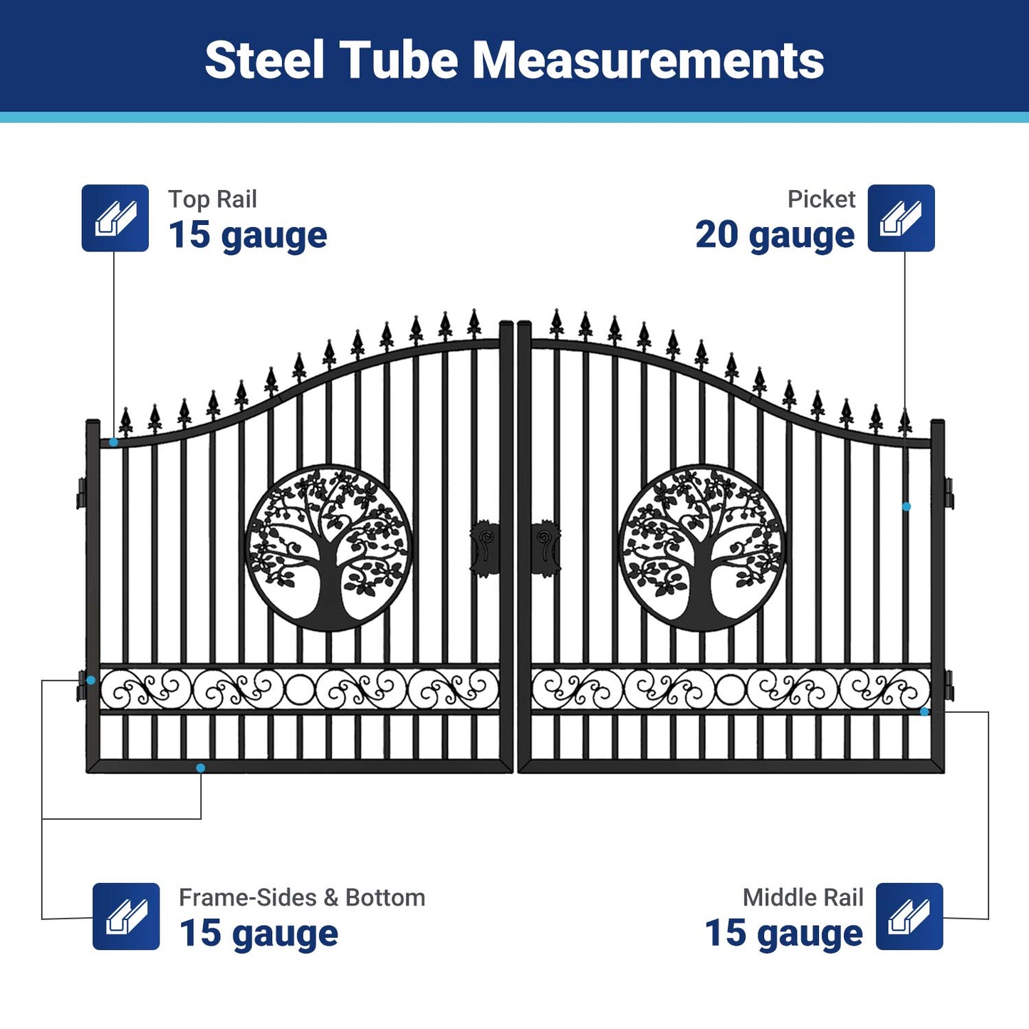 II000074NM gate frame steel tube measurement
