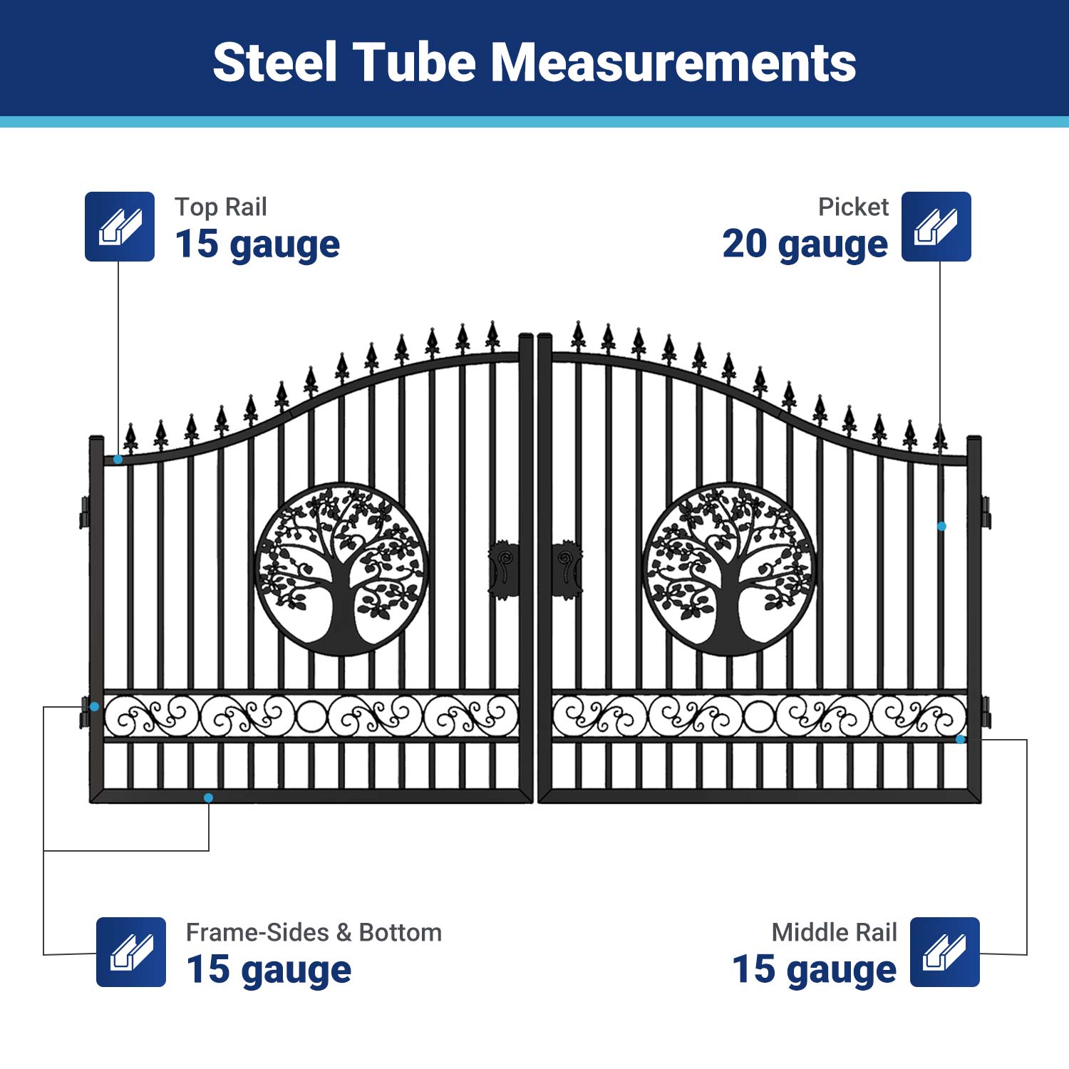 II000074NM gate frame steel tube measurement