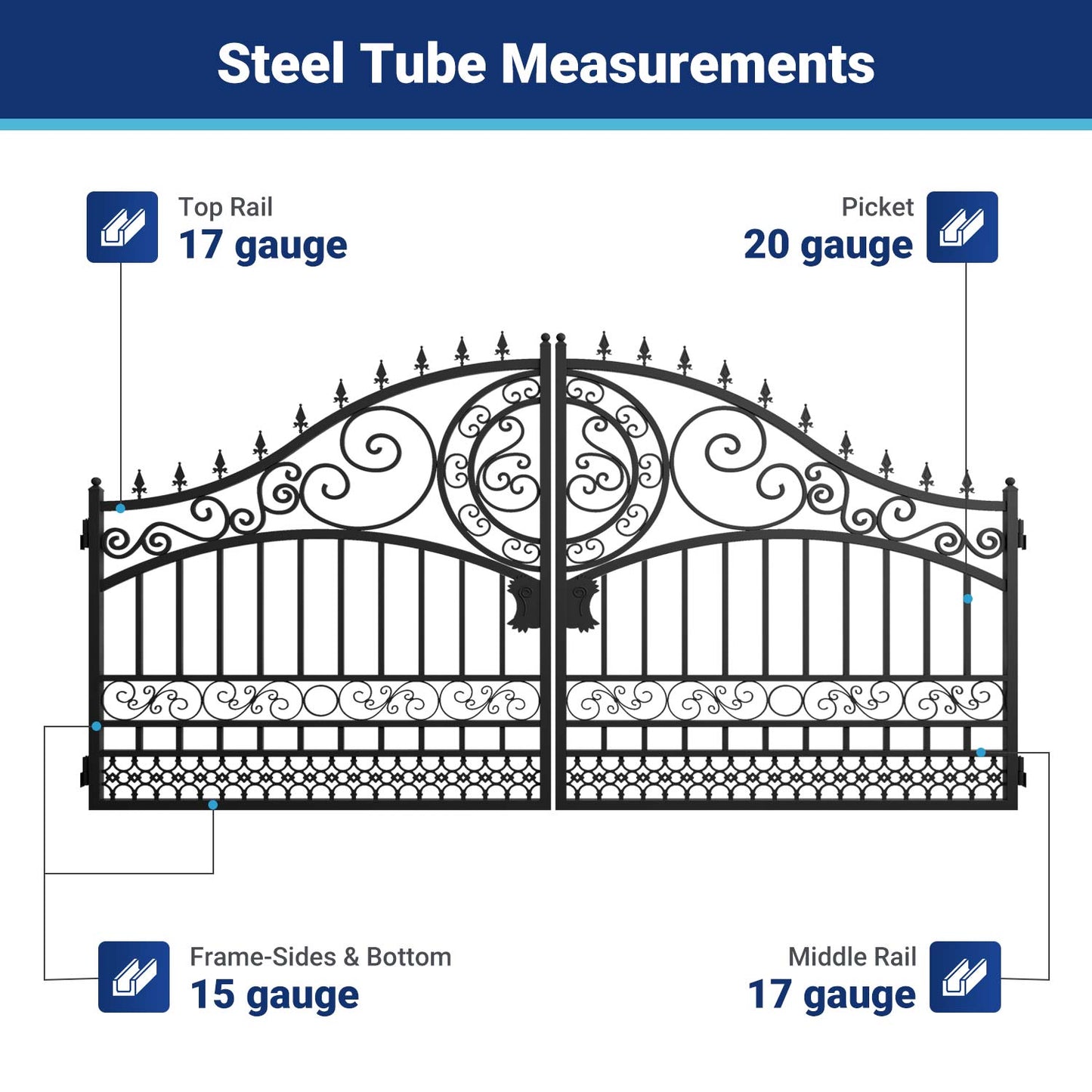 II000077 gate frame steel tube measurements