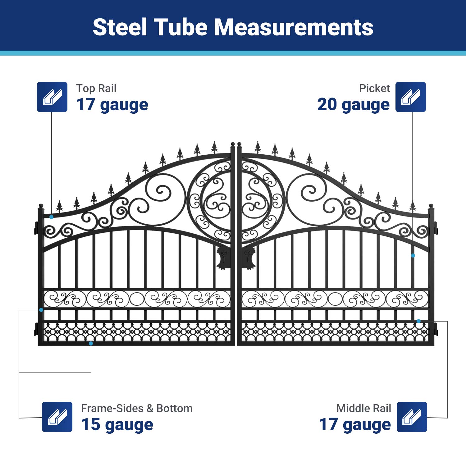 II000077 gate frame steel tube measurements