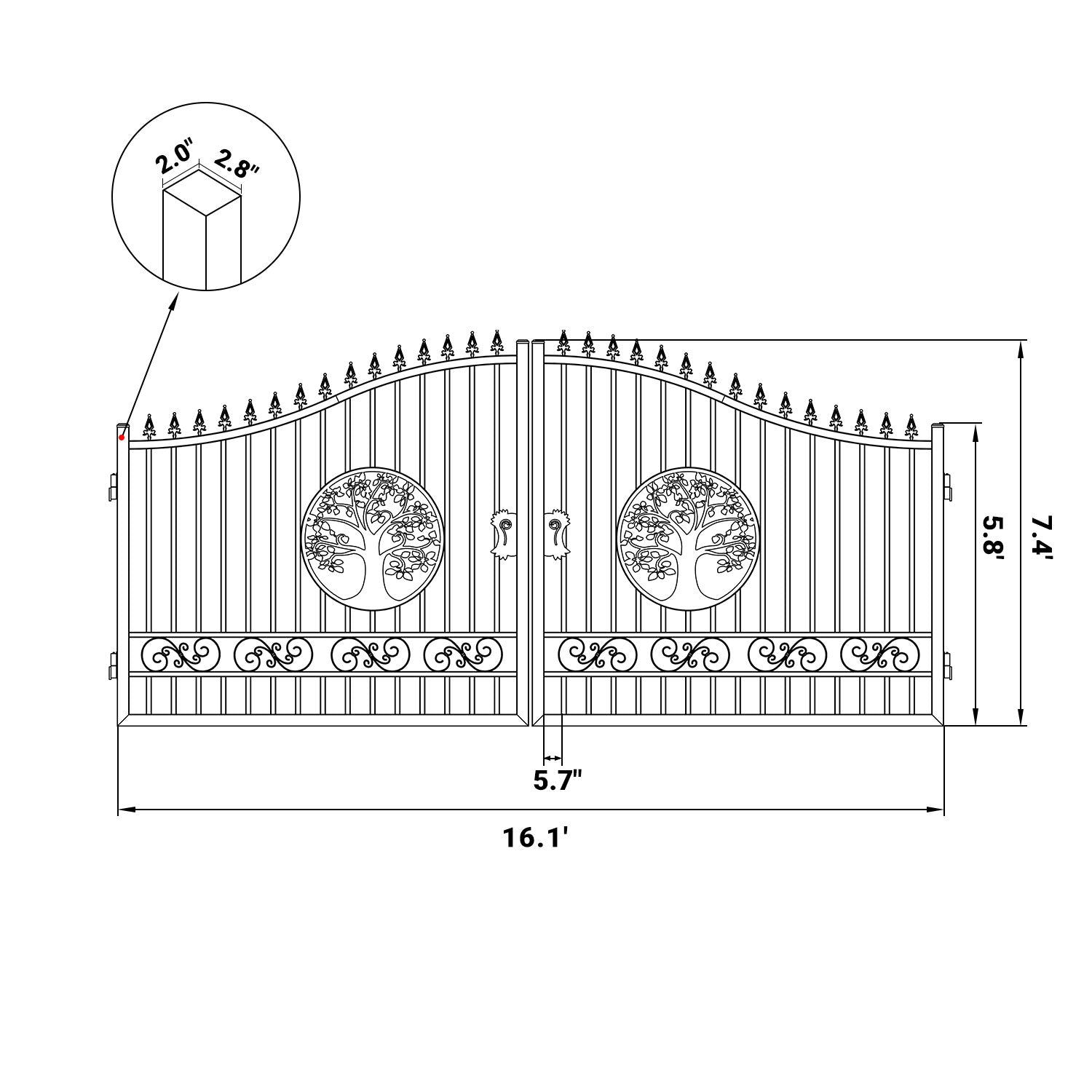 16x8 ft Steel Dual Swing Driveway Gate with Tree Pattern