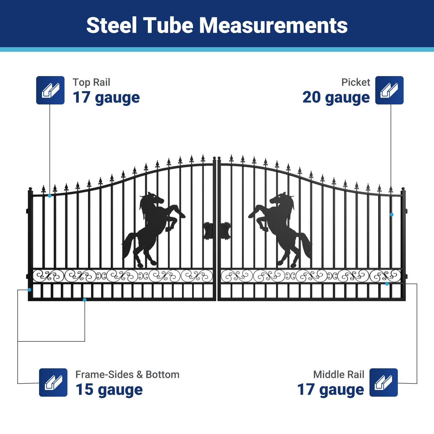 II000085 gate frame steel tube measurements