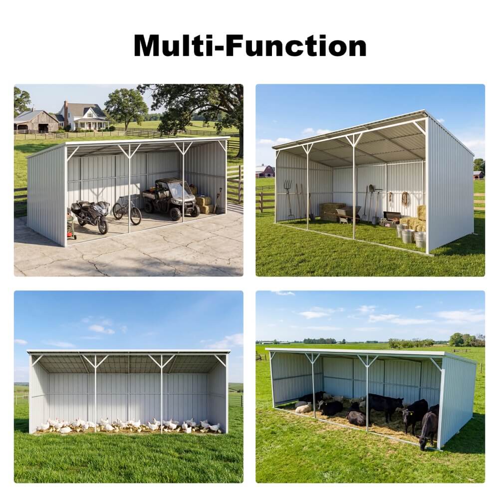 25'x12' Metal Livestock Shed for Horses & Farm Animals