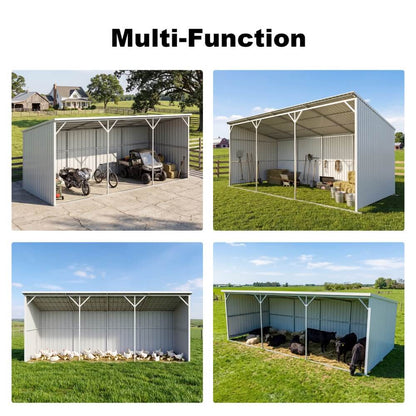 25'x12' Metal Livestock Shed for Horses & Farm Animals