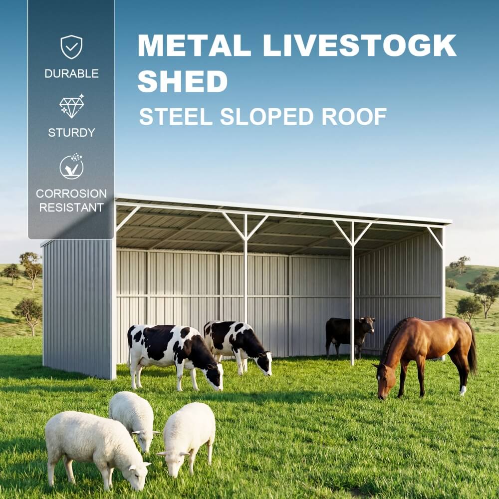 25'x12' Metal Livestock Shed for Horses & Farm Animals