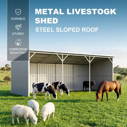 25'x12' Metal Livestock Shed for Horses & Farm Animals